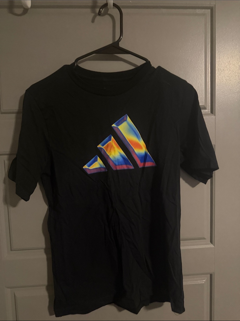 adidas Black Tee with Multicolor Gradient Logo